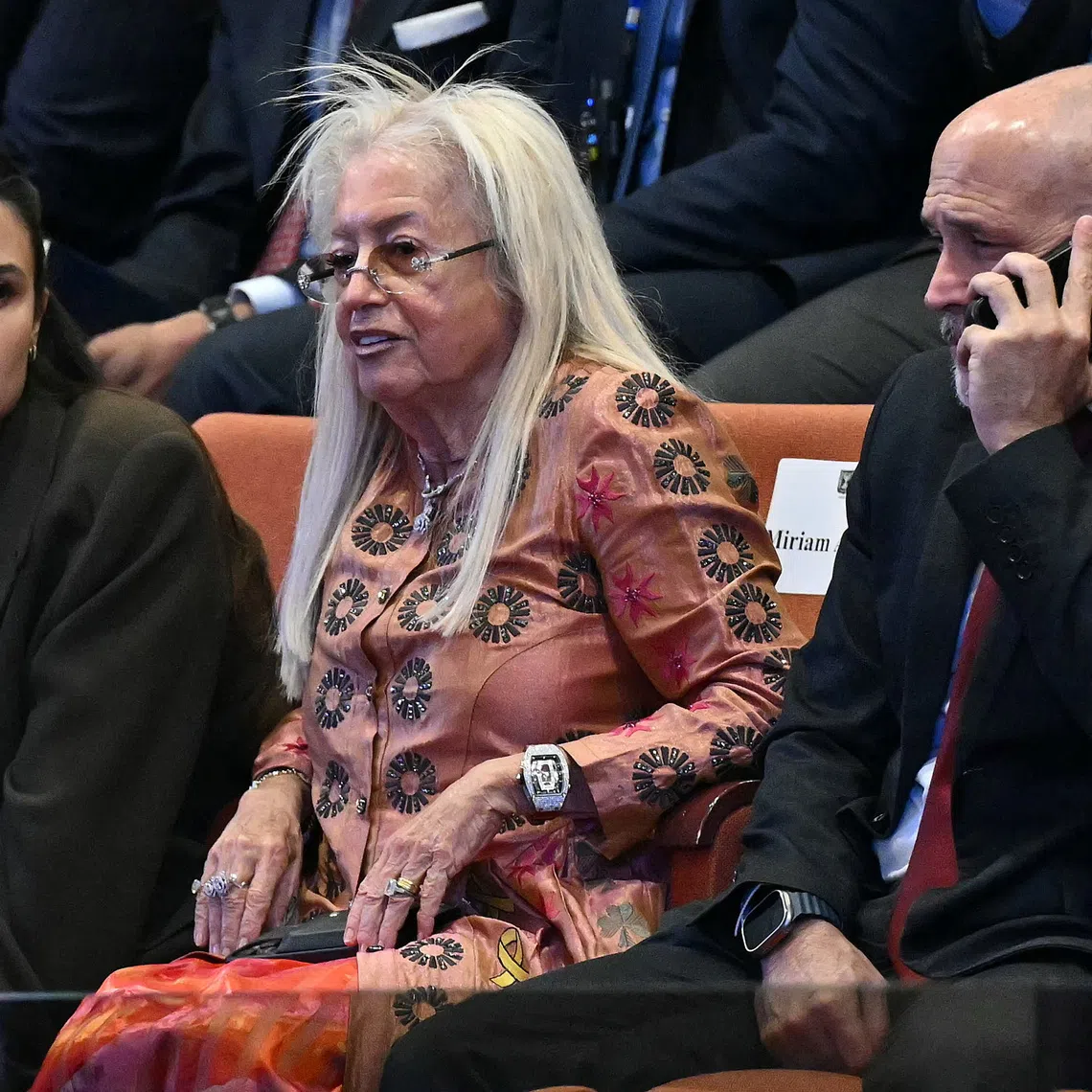 Miriam Adelson waits for a speech by US President Donald Trump at the Knesset, in Jerusalem on October 13, 2025. SAUL LOEB/Pool via REUTERS