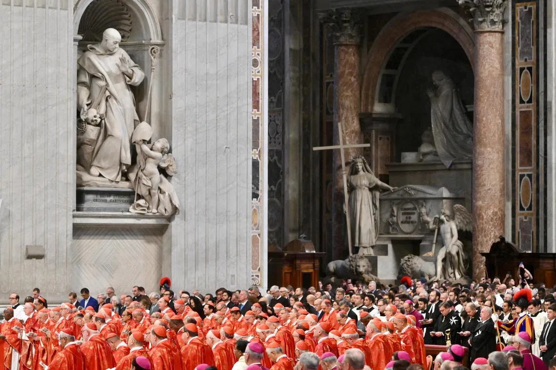epa12079615 Cardinals attend a special Mass 'Pro eligendo papa' or for the election of the Pope, before the start of the conclave, at St Peter's Basilica in the Vatican, 07 May 2025.  EPA-EFE/ALESSANDRO DI MEO