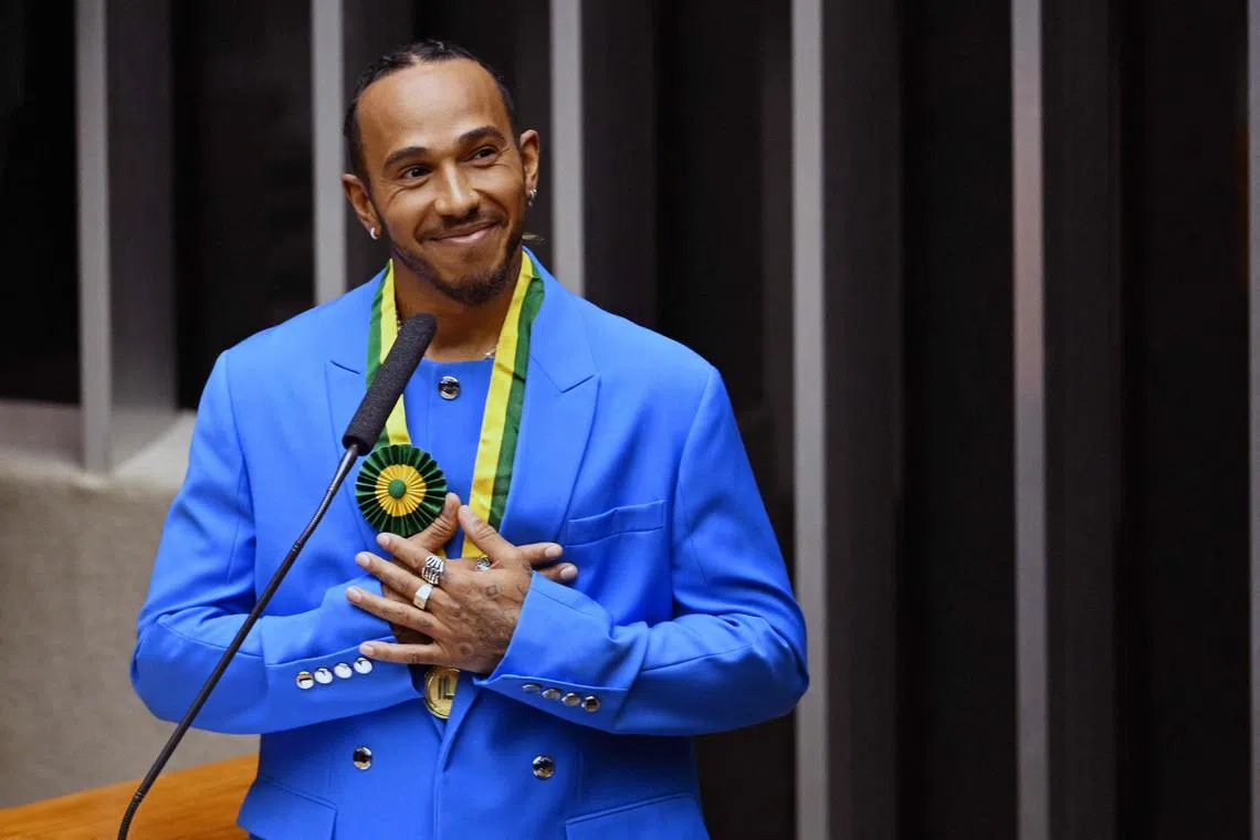 Lewis Hamilton after being awarded the title of Citizen of Honor in Brasilia, Brazil, on Nov 7, 2022.