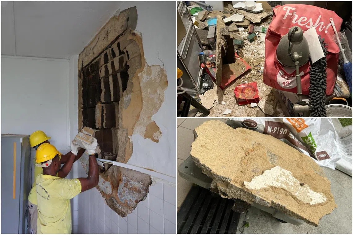 The blast left a gaping hole in a wall in the kitchen, and the floor littered with large chunks of concrete and debris.