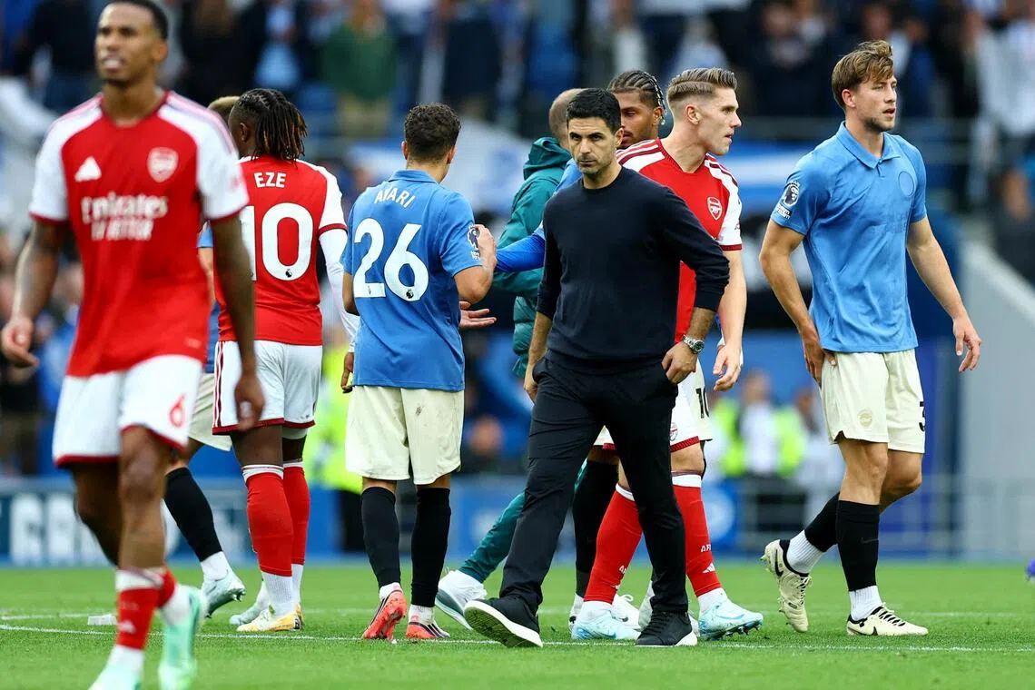 Arsenal manager Mikel Arteta looks dejected after the match against Brighton & Hove Albion.