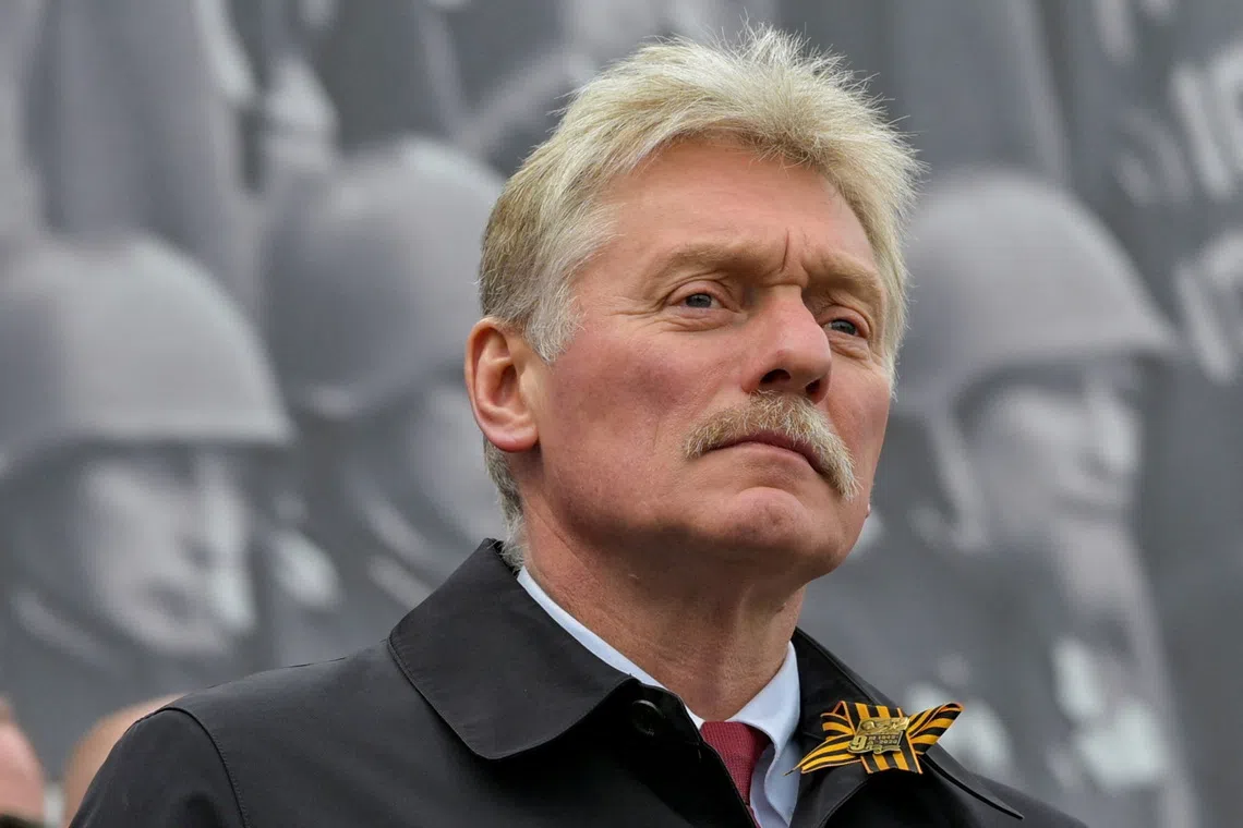Kremlin spokesman Dmitry Peskov attends a military parade on Victory Day, marking the 81st anniversary of the victory over Nazi Germany in World War Two, in Red Square in central Moscow, Russia, May 9, 2026. Sputnik/Ekaterina Shtukina/Pool via REUTERS