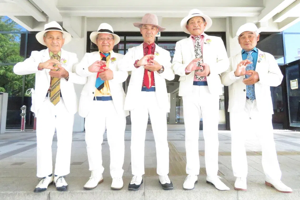 Mr Noriyasu Tanioka (centre), 74, is the leader "male idol group" Ji-Pop, which comprises five senior citizens.