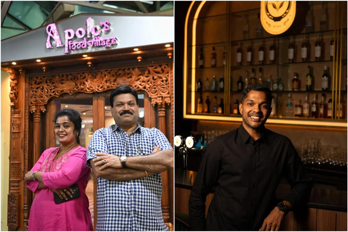 (Left) Mr C. Sankaranathan, opened Apolo's Food Village with his wife S. Rajeswari, and Mr Srinivasan Ayyakkannu (right) opened Farrer Horse in 2022.