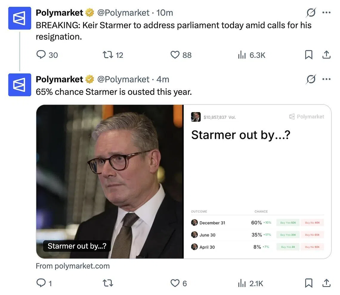 Prediction markets’ social media posts resemble the play-by-play commentary of sports commentators.