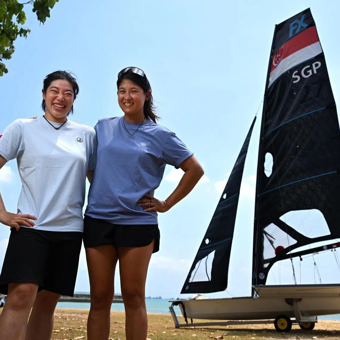 Singaporean sailors Elizabeth Yin (left) and Cecilia Low, both 34, pairing up in the 49erFX class in a bid to qualify for the 2026 Asian Games.