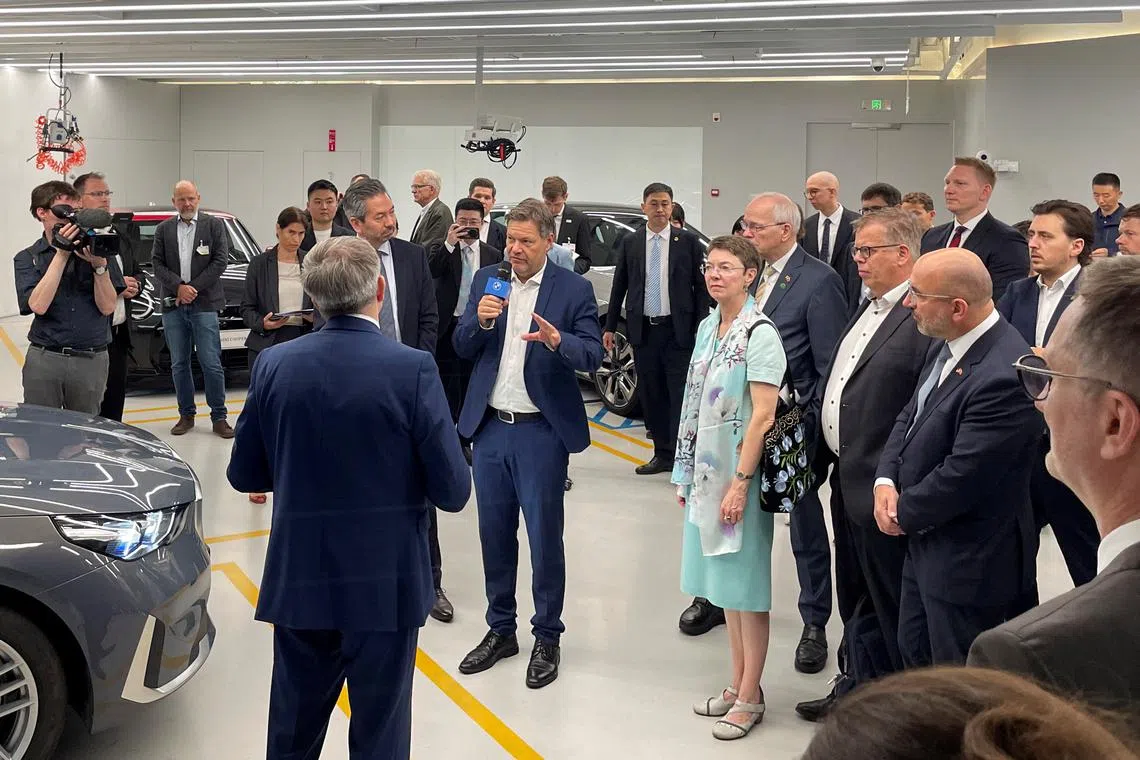 German Vice Chancellor and Economy Minister Robert Habeck speaks during his visit to carmaker BMW's research and development (R&D) centre in Shanghai, China June 23, 2024. REUTERS/Maria Martinez