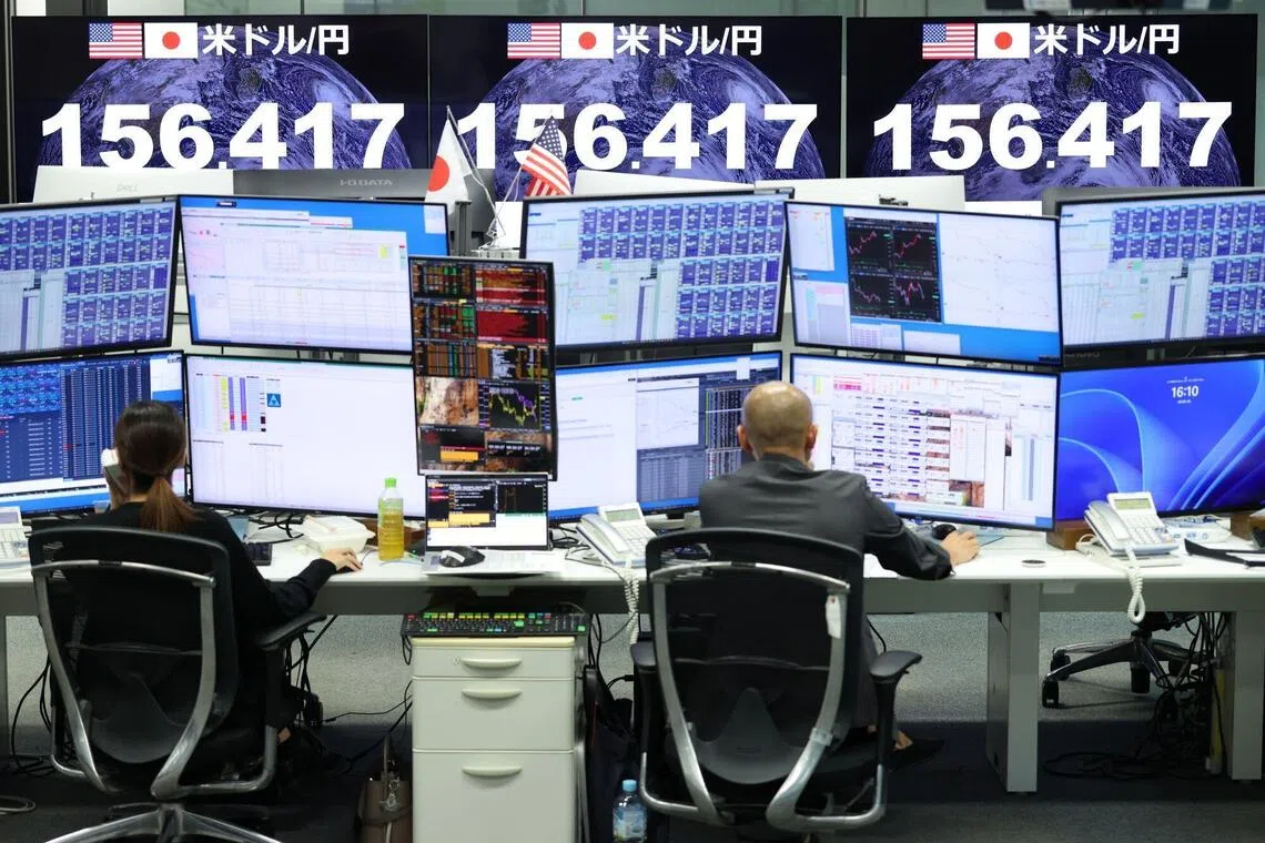 A forex brokerage’s trading room in Tokyo on Sept 3. The currency has surged more than two yen since then, as traders turn bullish after a months-long slide.