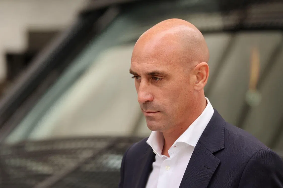 (FILES) Former president of the Spanish football federation Luis Rubiales goes on trial in Madrid on Feb 3 over his forcible kiss on the lips of player Jenni Hermoso. 