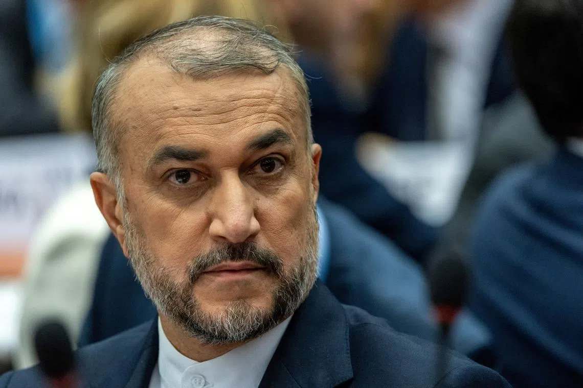 FILE PHOTO: Iranian Foreign Minister Hossein Amirabdollahian attends a side event during an event commemorating the 75th Anniversary of the Universal Declaration of Human Rights, amid the ongoing conflict between Israel and the Palestinian Islamist group Hamas, at the United Nations in Geneva, Switzerland, December 12, 2023. REUTERS/Denis Balibouse