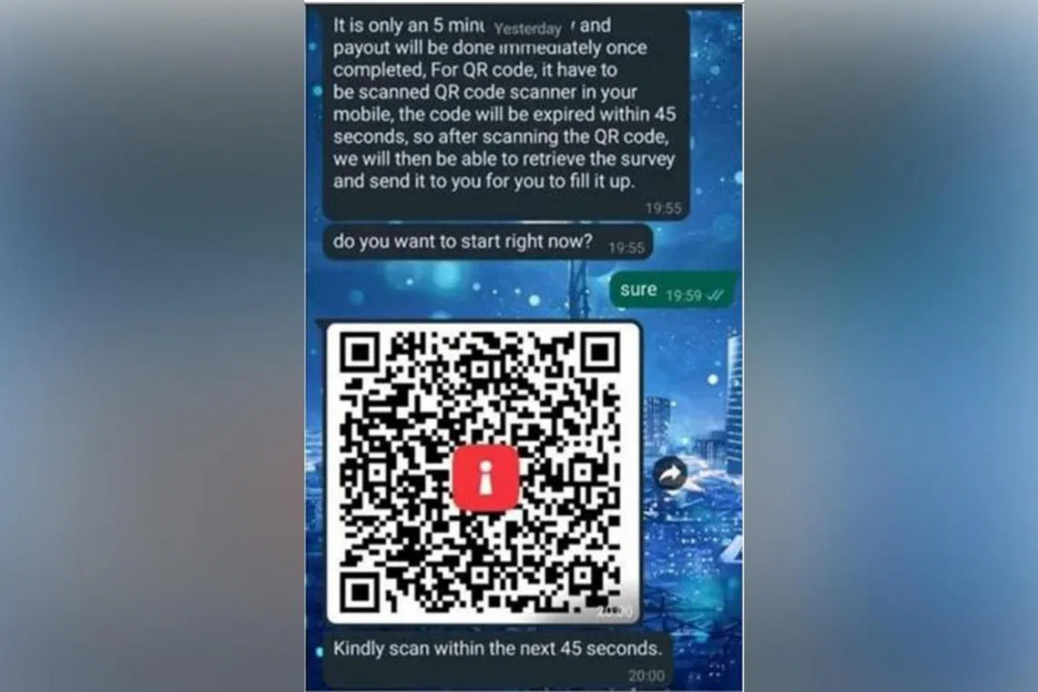 A Singpass QR code used by scammers. 363 suspected scammers or money mules were rounded up in a a two-week police operation.