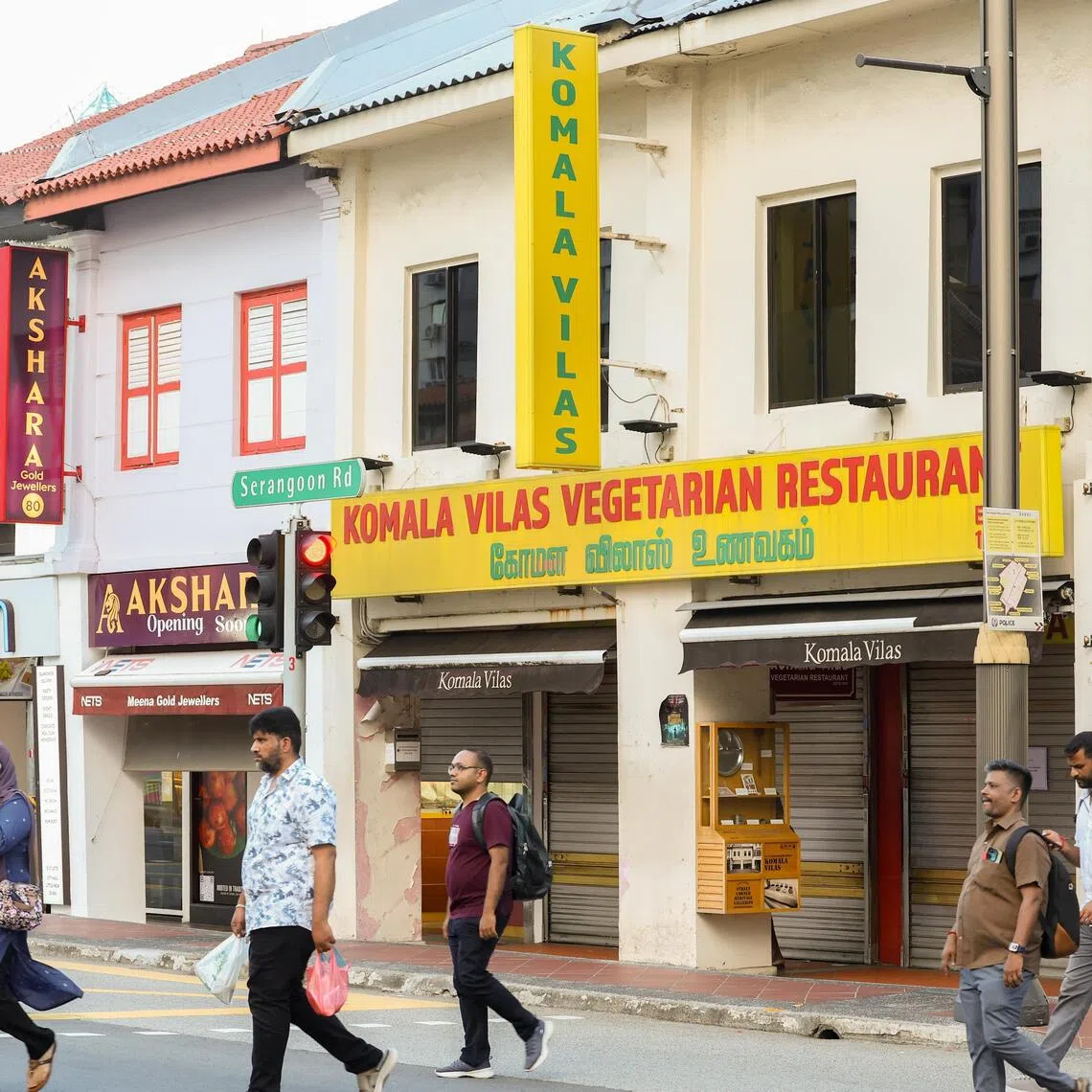 The shuttered Komala Vilas Vegetarian Restaurant since January 2026, a popular heritage Indian food restaurant along Serangoon Road.