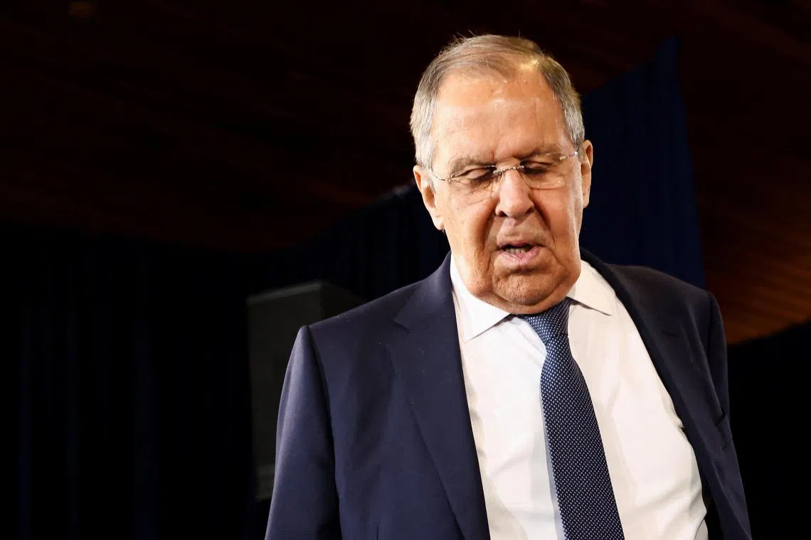 Russian Foreign Minister Sergei Lavrov attends a press conference held by U.S. President Donald Trump and Russian President Vladimir Putin following their meeting to negotiate an end to the war in Ukraine, at Joint Base Elmendorf-Richardson, in Anchorage, Alaska, U.S., August 15, 2025. REUTERS/Kevin Lamarque/File Photo