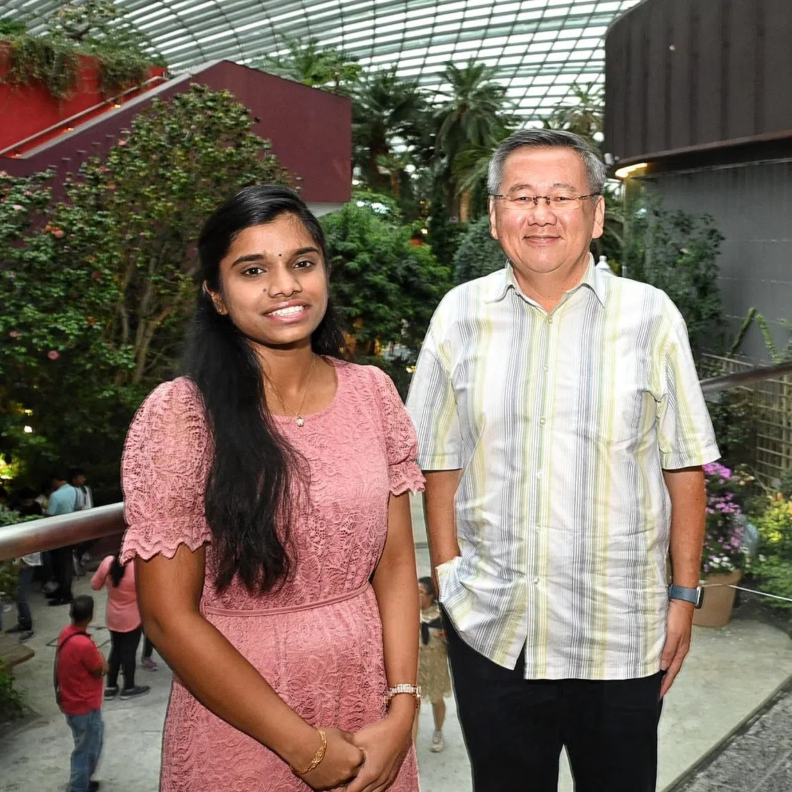 Medical student Thangaraja Keerthana (left) is the project director for Tri-Generation Homecare @ North West and product manager Ng Hak Hai is the green champion in Nee Soon south division.