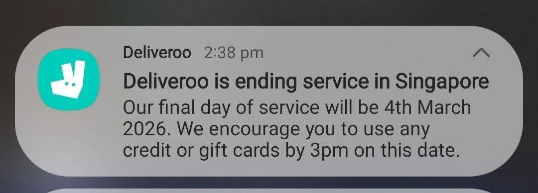 Patrons of Deliveroo received a push notification informing customers of the last date of service.
