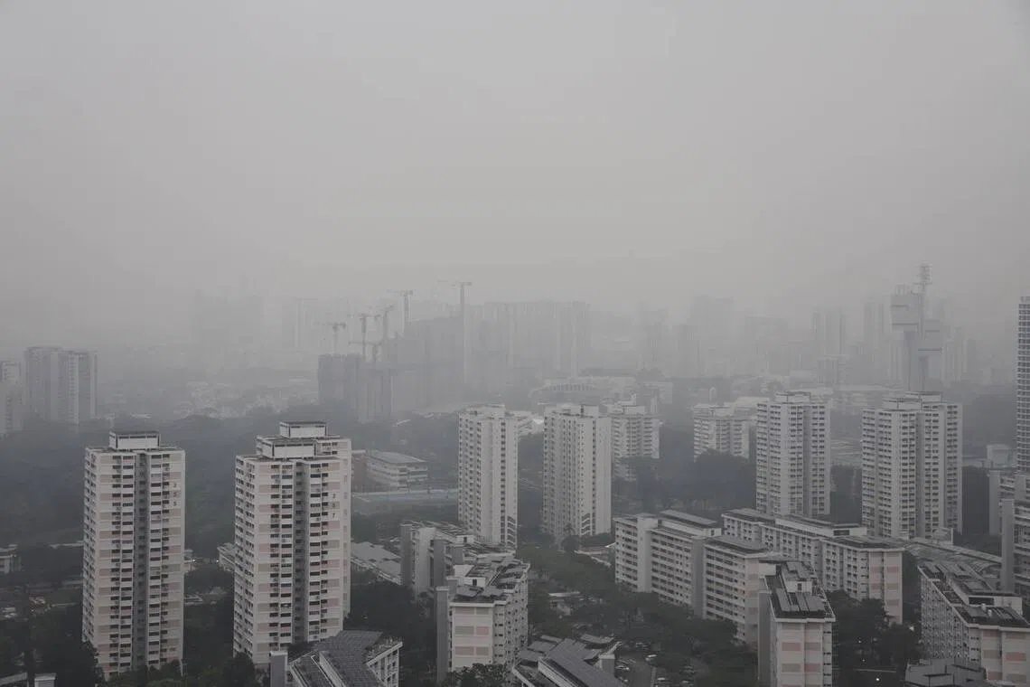 Hazy conditions seen from Clementi area at about 7.05am on Oct 15.