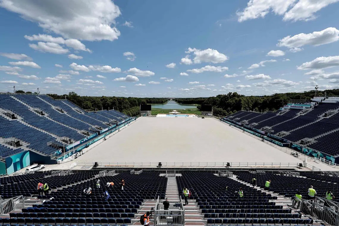 The equestrian and modern pentathlon facilities at the Chateau de Versailles Olympic venue, in Versailles, on July 17, 2024, ahead of the Paris 2024 Olympic Games.