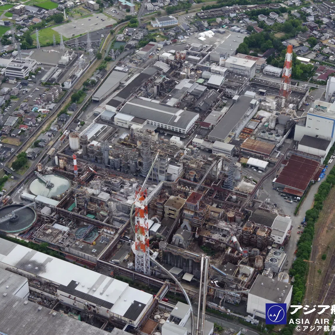 An aerial view on July 29 shows damage at a paper mill, after an earthquake with a magnitude of 7.1 struck Japan’s southern Kumamoto prefecture a day earlier.