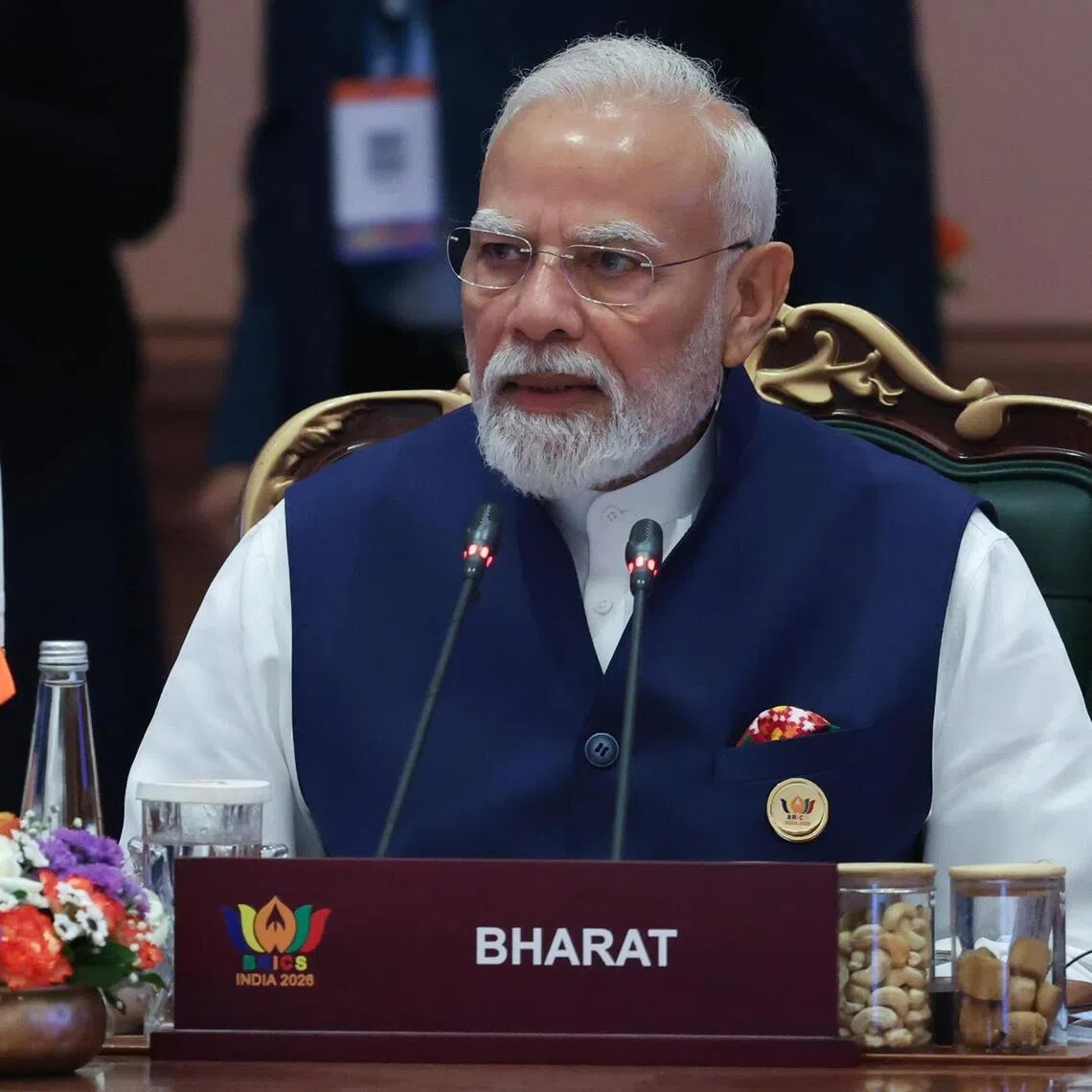 Indian Prime Minister Narendra Modi attends a session in the BRICS Plus/Outreach format of the 18th BRICS Summit in New Delhi on Sept 13.