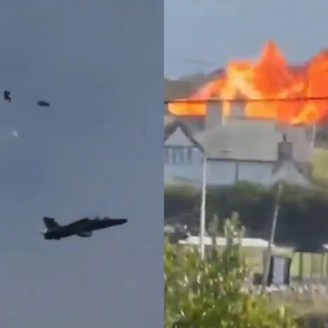 A video clip on social media showed what appeared to be the two pilots ejecting moments before the aircraft crashed in flames.