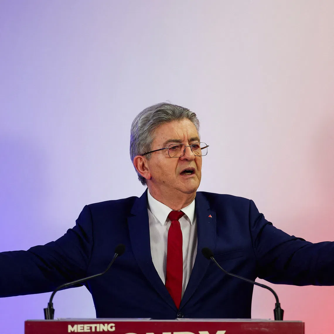 Jean-Luc Melenchon, leader of French far-left opposition party La France Insoumise (France Unbowed - LFI), delivers a speech during a campaign rally to support the list \"Etre Bondy\" for the upcoming mayoral election in Bondy near Paris, France, March 4, 2026. REUTERS/Abdul Saboor