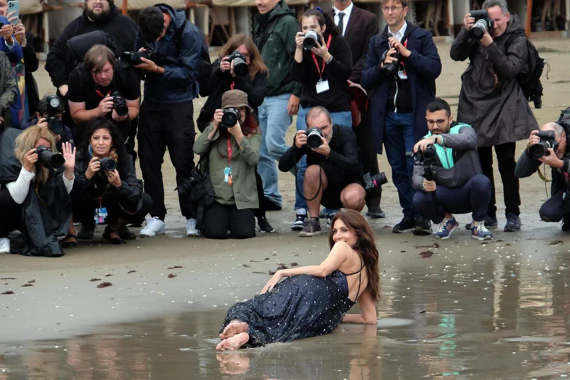 Italian actor Caterina Murino posing for photographers at the Lido Beach ahead of the 80th annual Venice International Film Festival, in Venice, Italy on August 29, 2023. 