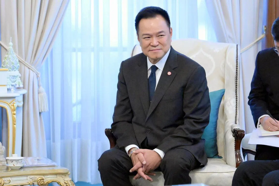 Thailand's Prime Minister Anutin Charnvirakul looks on as he meets with Chinese Foreign Minister Wang Yi at Government House, in Bangkok, Thailand,  April 24, 2026.
