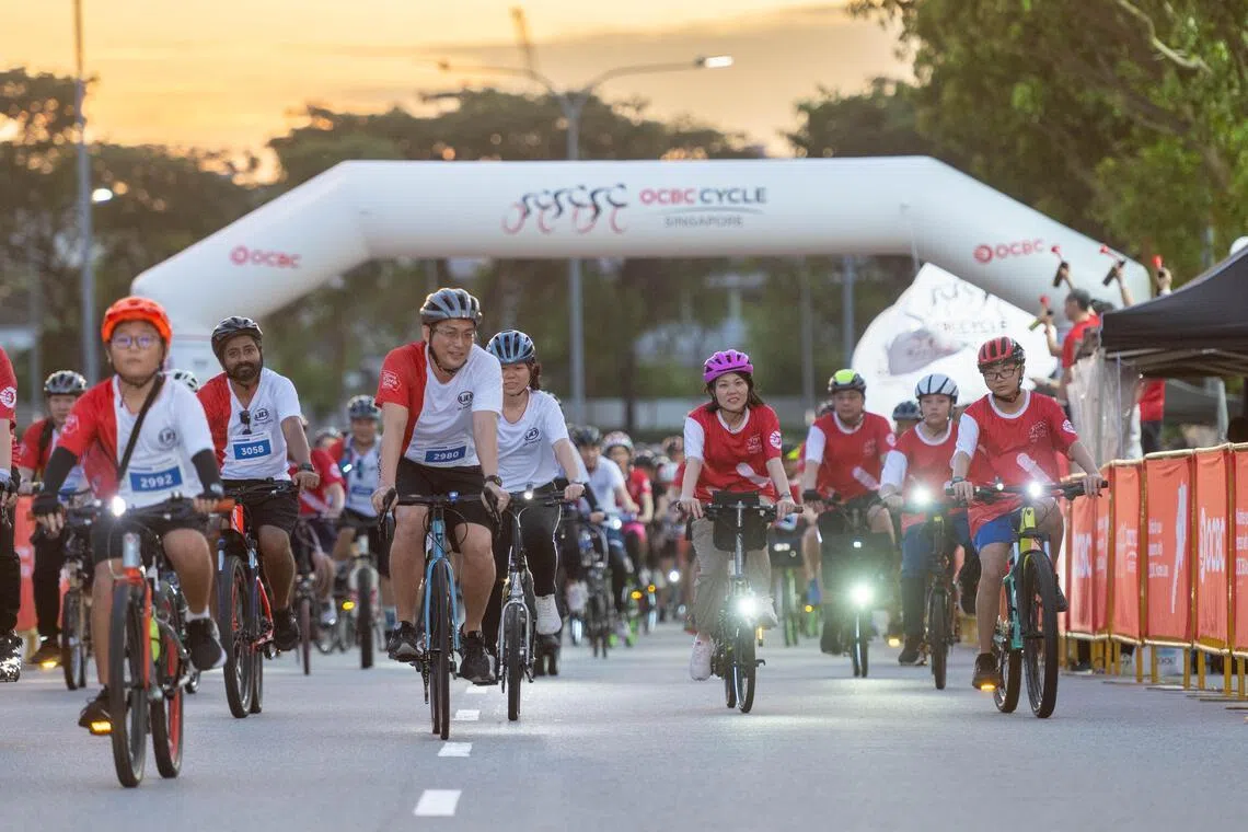 Participants pedalling their way past landmarks such as Benjamin Sheares Bridge and the Gardens by the Bay, before finishing inside the National Stadium at the Sports Hub.