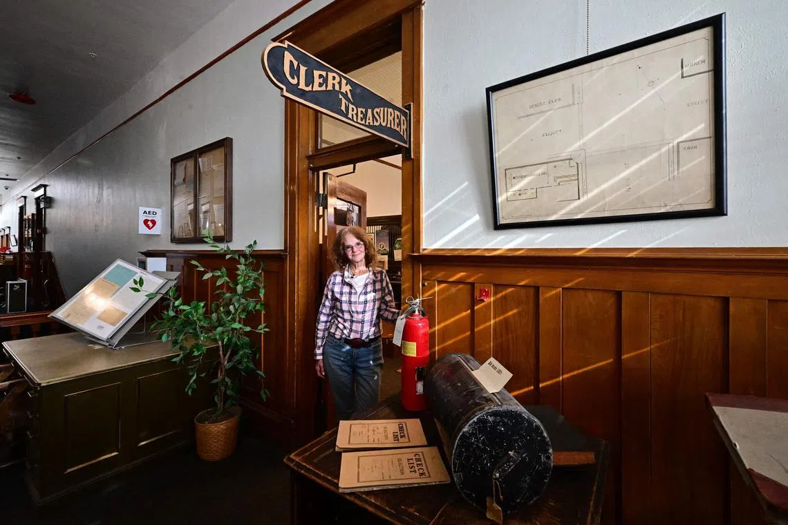 Ms Mary Jane Zakas inside the historic Esmeralda County Courthouse in Goldfield on Oct 17, where casting and counting of ballots takes place for the state's least populous Esmeralda County.