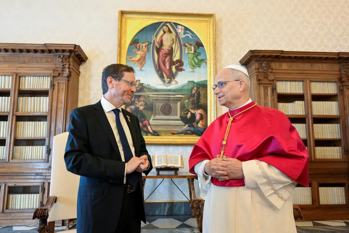 Pope Leo meeting Israeli President Isaac Herzog at the Vatican on Sept 4.