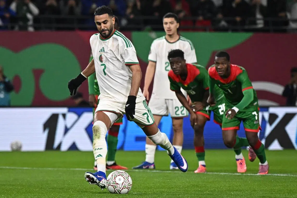 Algeria attacker Riyad Mahrez scoring the winner from the penalty spot in their 1-0 2025 Africa Cup of Nations triumph over Burkina Faso at the Stade Prince Moulay Al Hassan in Rabat on Dec 28.