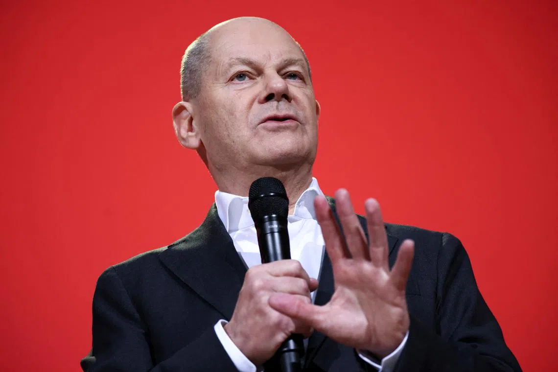 German Chancellor Olaf Scholz speaks during a press conference ahead of the German general election to present the Social Democratic Party (SPD) programme, in Berlin, Germany, December 17, 2024.  REUTERS/Liesa Johannssen