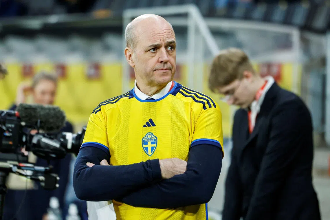 Soccer Football - Euro 2024 Qualifier - Group F - Sweden v Estonia - Friends Arena, Solna, Sweden - November 19, 2023 President of the Swedish Football Association Fredrik Reinfeldt looks on before the match  Christine Olsson/TT News Agency via REUTERS