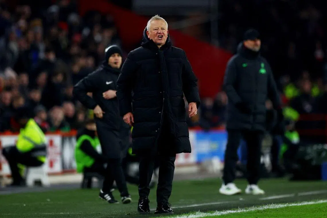 Soccer Football - Premier League - Sheffield United v Liverpool - Bramall Lane, Sheffield, Britain - December 6, 2023  Sheffield United manager Chris Wilder reacts Action Images via Reuters/Lee Smith NO USE WITH UNAUTHORIZED AUDIO, VIDEO, DATA, FIXTURE LISTS, CLUB/LEAGUE LOGOS OR 'LIVE' SERVICES. ONLINE IN-MATCH USE LIMITED TO 45 IMAGES, NO VIDEO EMULATION. NO USE IN BETTING, GAMES OR SINGLE CLUB/LEAGUE/PLAYER PUBLICATIONS.