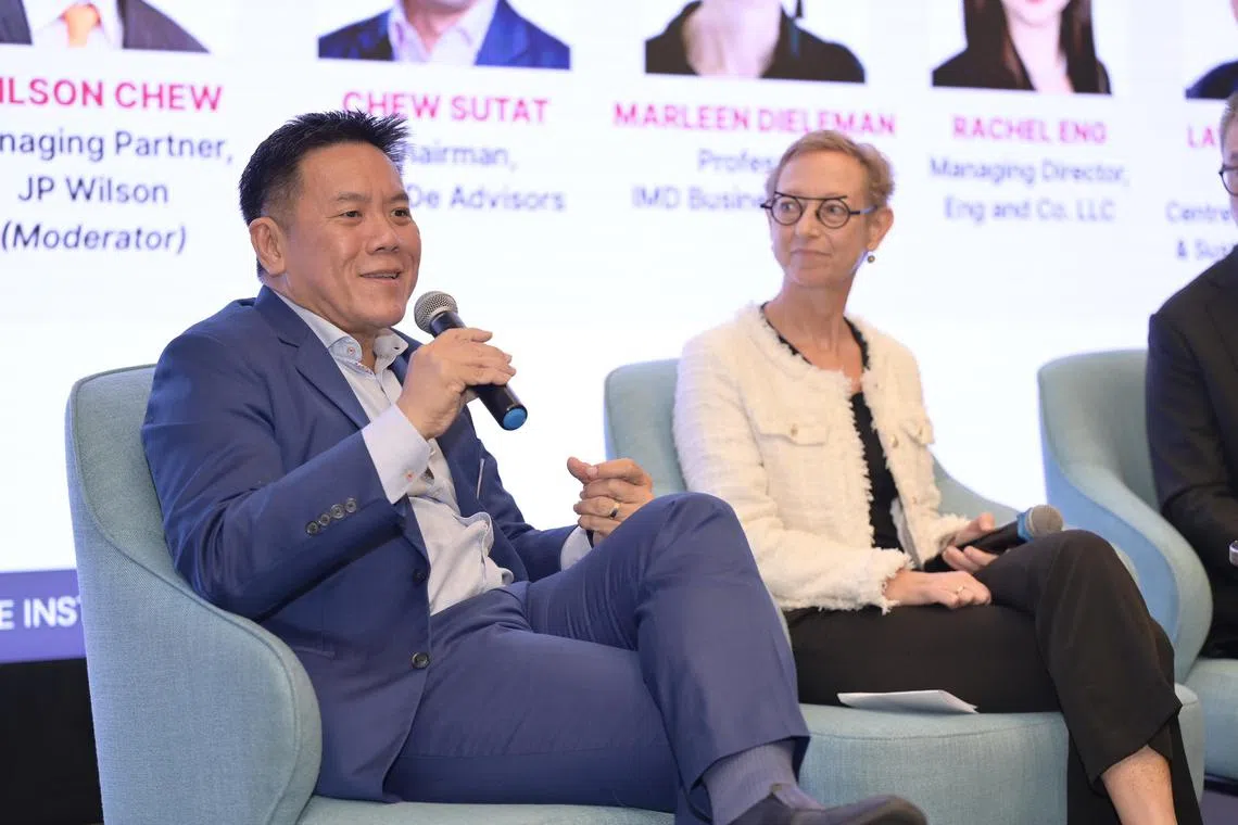 Mr Chew Sutat (left), chairman of consultancy Shan De Advisors, and Dr Marleen Dieleman from IMD Business School at a panel discussion held by the Singapore Institute of Directors.