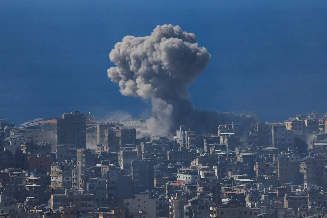 Smoke billows after an Israeli strike on Beirut's southern suburbs, in Lebanon, on March 9.