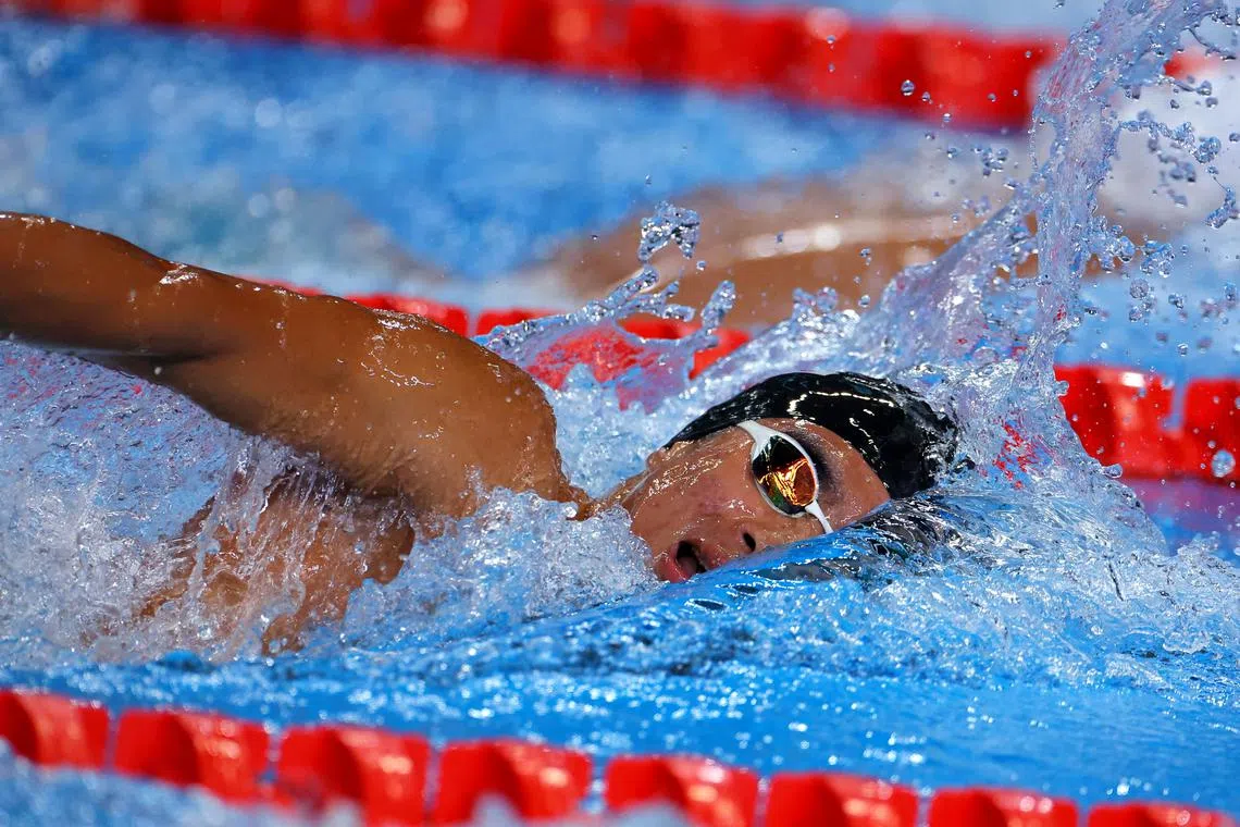 FILE PHOTO: Swimming - World Aquatics Championships - Aspire Dome, Doha, Qatar - February 12, 2024 Bhutan's Sangay Tenzin in action during the men's 200m freestyle - heat 1 REUTERS/Evgenia Novozhenina/File Photo