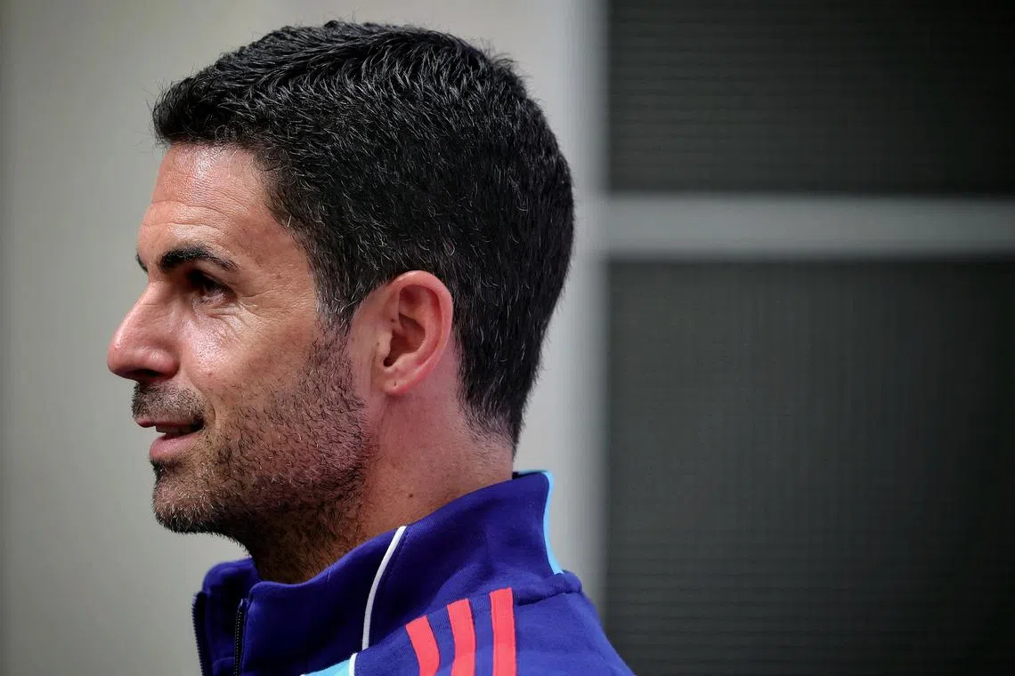 Arsenal manager Mikel Arteta taking questions from the media during a pre-match press conference at National Stadium on July 21, 2025.