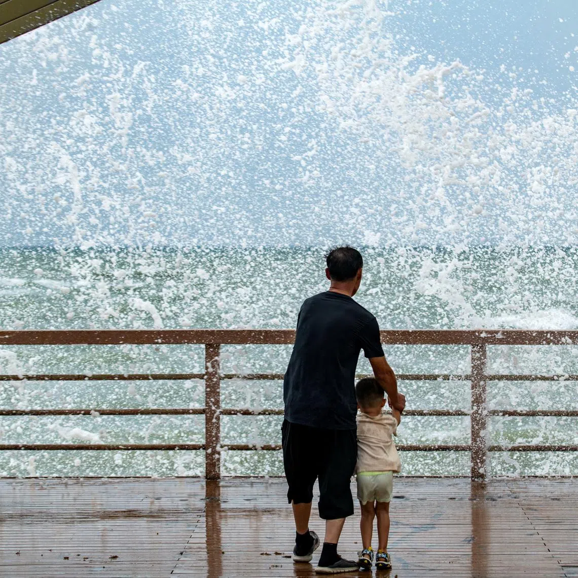 Waves crashing against the shore as tropical storm Maysak approaches in Boao, Qionghai, Hainan province, on July 3.