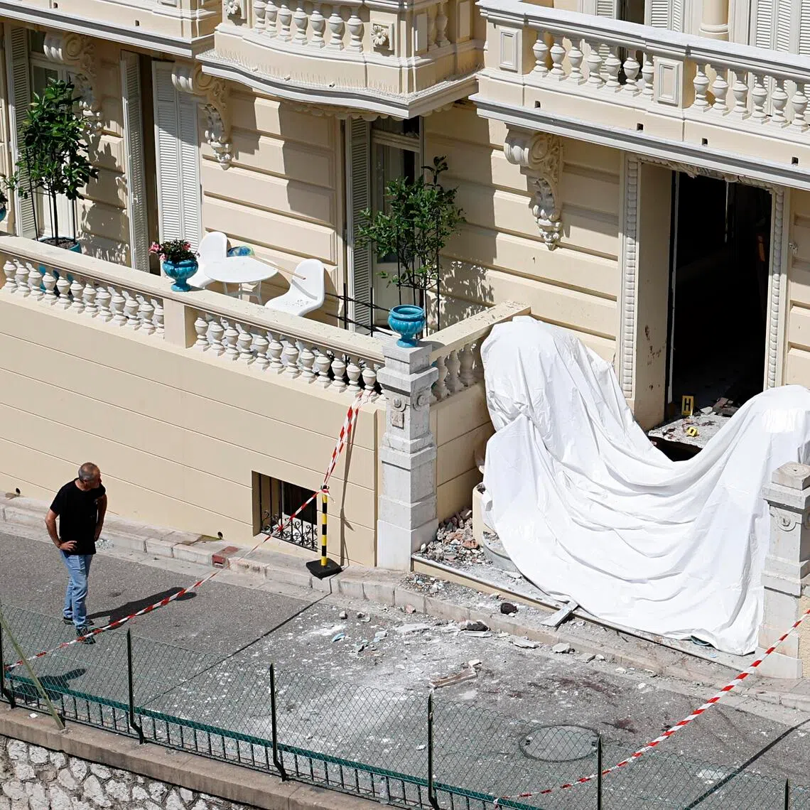 The entrance of a residential building in Monaco where a suspected parcel bomb explosion wounded Ukrainian-born businessman Vadym Yermolaiev and two others on June 29.