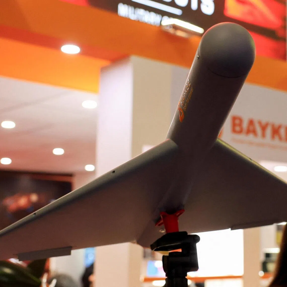 A Kamikaze drone on display during the second edition of the Pakistan International Maritime Expo in Karachi.