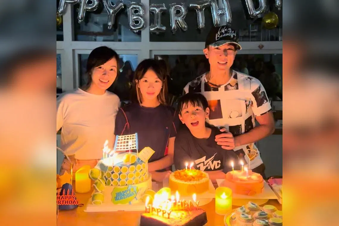 Brunei singer-actor Wu Chun with (from left) his wife in Liying, daughter Neinei and son Max.