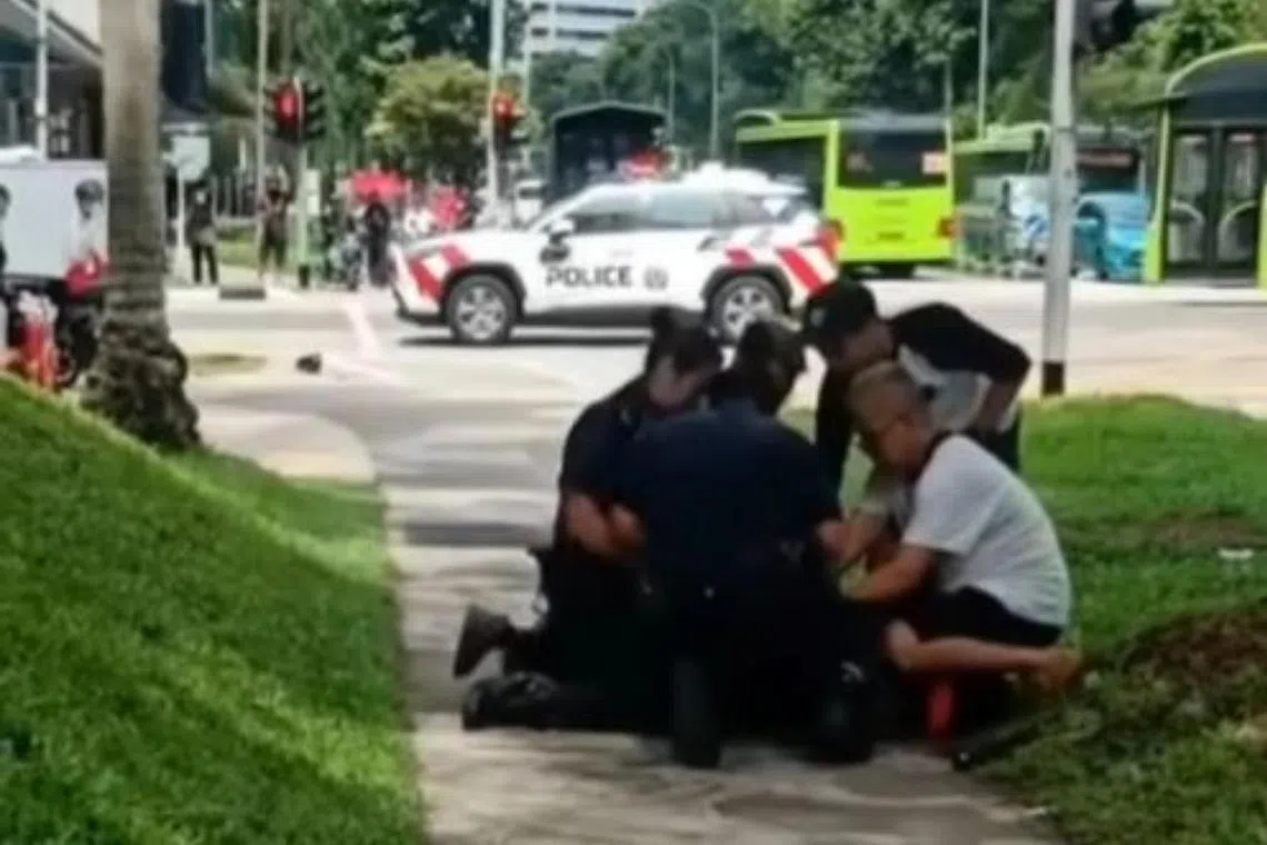 Two police officers and three members of the public subdued the man on a walkway near Junction Nine mall.