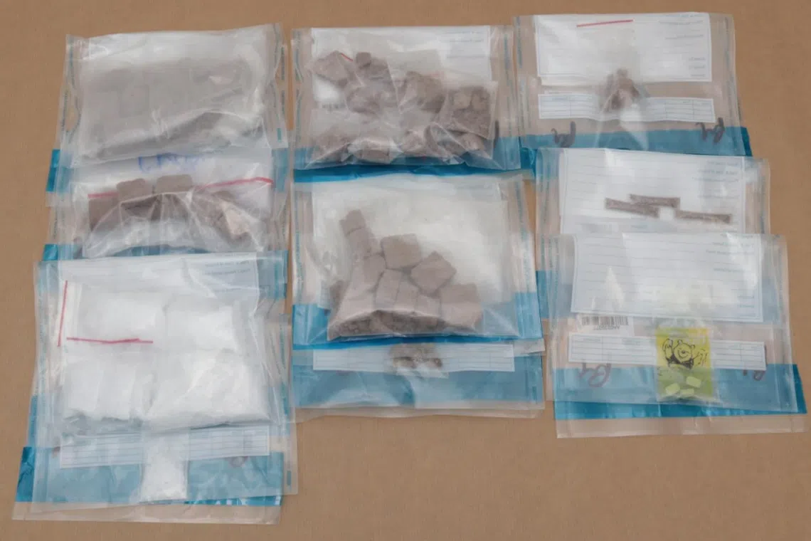 Some of the drugs seized from a CNB operation spanning Bedok to Upper Boon Keng on Sept 11