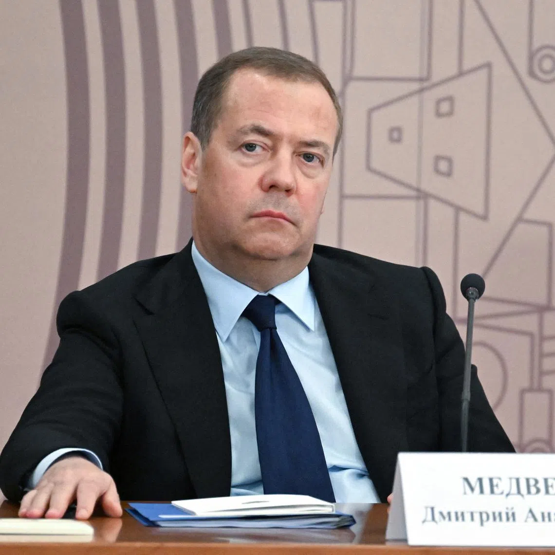 Russia's Security Council's Deputy Chairman Dmitry Medvedev attends a meeting of the Council for Science and Education at the Joint Institute for Nuclear Research in the Moscow region's city of Dubna, Russia June 13, 2024. Sputnik/Alexei Maishev/Pool via REUTERS