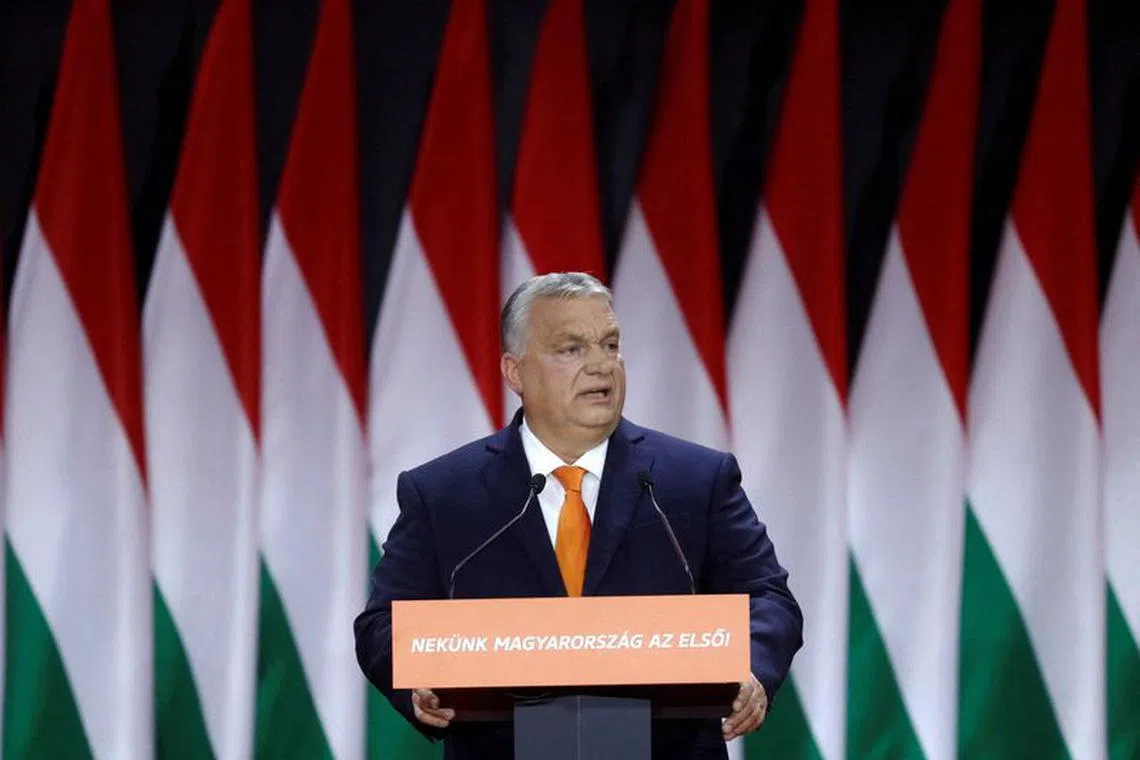 FILE PHOTO: Hungarian Prime Minister Viktor Orban delivers a speech during the Fidesz party congress in Budapest, Hungary, November 18, 2023. REUTERS/Bernadett Szabo/File Photo