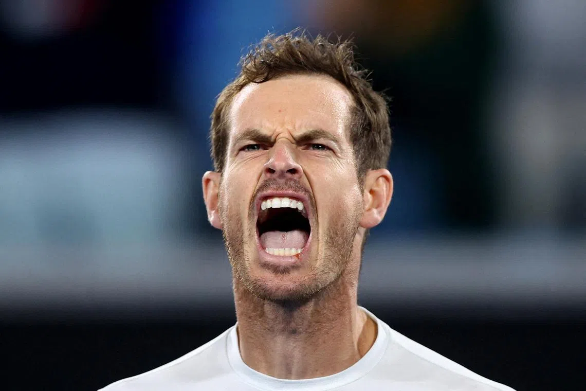 Britain's Andy Murray celebrates after winning his second-round match against Australia's Thanasi Kokkinakis.