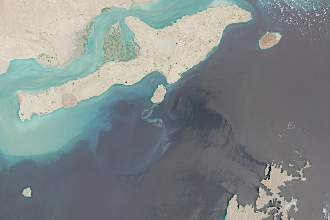 A satellite image shows Qeshm Island following suspected oil spills at sea, off the coast of Iran, August 10, 2026. European Union/Copernicus Sentinel-2/Handout via REUTERS