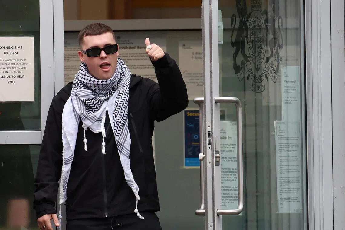 Kneecap frontman Liam O'Hanna leaving the London court on Sept 26, after a judge dismissed the terrorism charge against him.