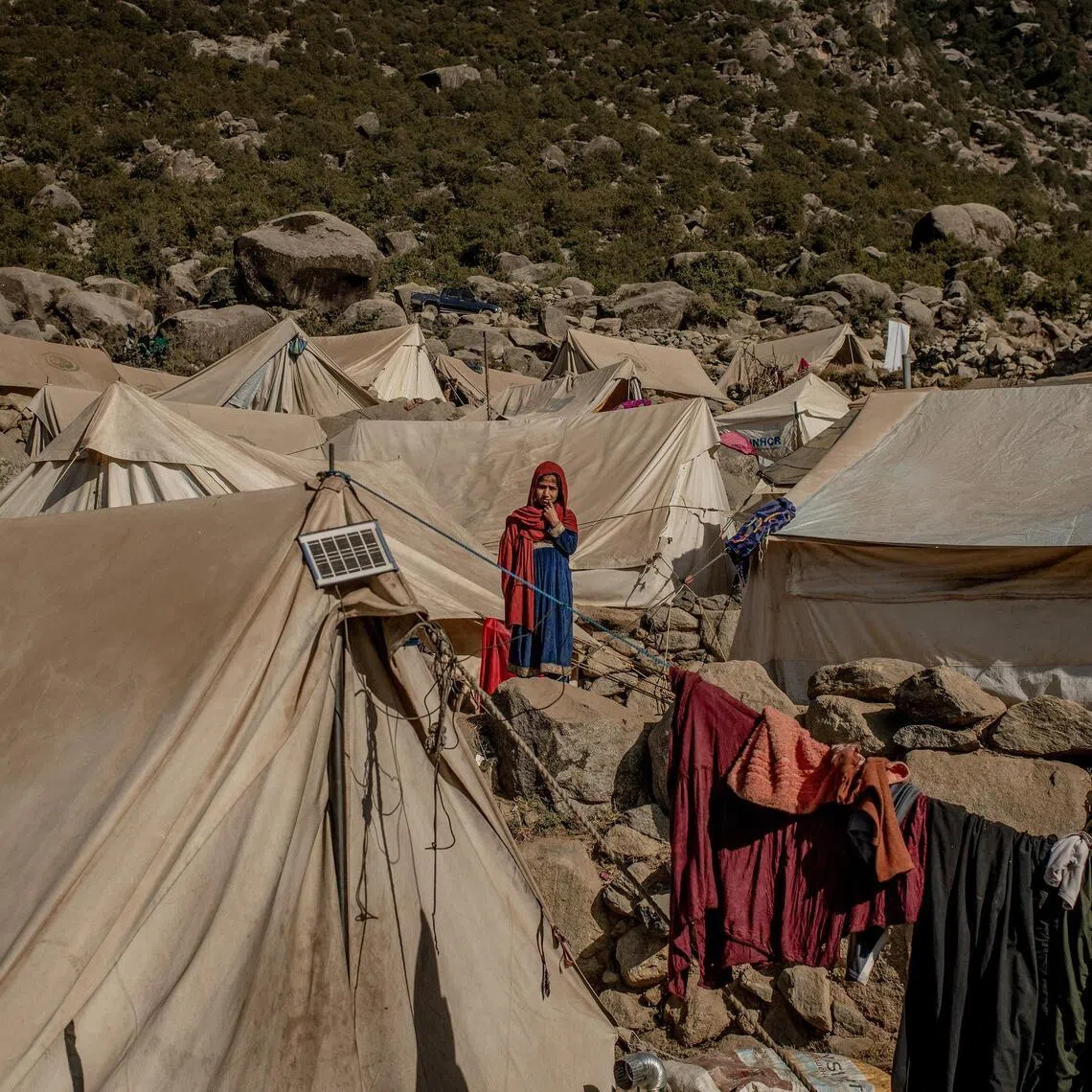 Villagers living in tents in Kunar Province, Afghanistan, in December 2025.